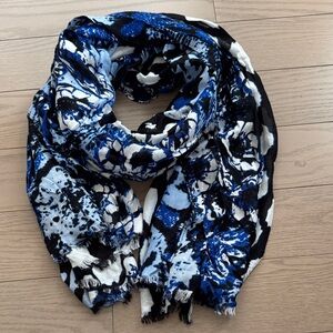 Blue and Black Floral Scarf